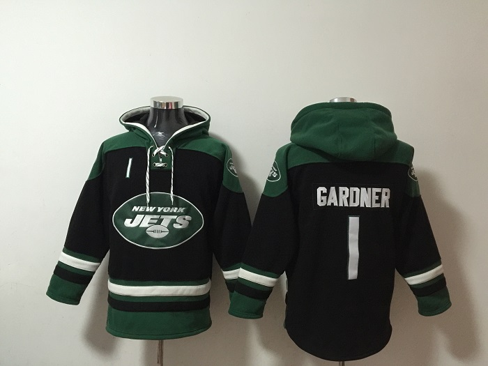 Men's New York Jets #1 Ahmad Gardner Black Ageless Must-Have Lace-Up Pullover Hoodie